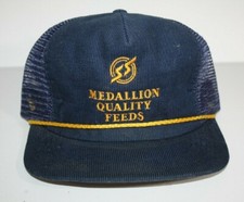 Vintage Medallion Quality Feeds Trucker Hat Made USA Farmer Farm Seeds Southern