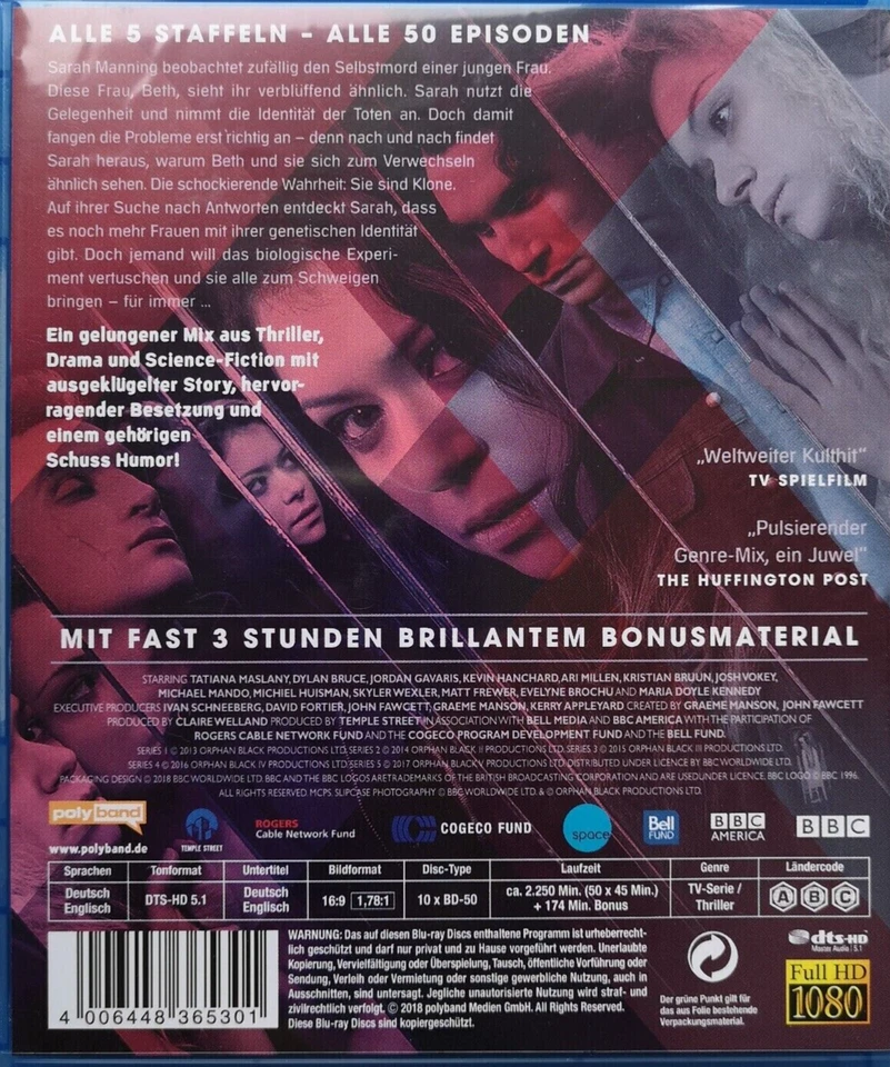 Orphan Black The Complete Series(Blu-ray,Region Free,10-Disc Set,Seasons 1-5)New Foto 3 de 3