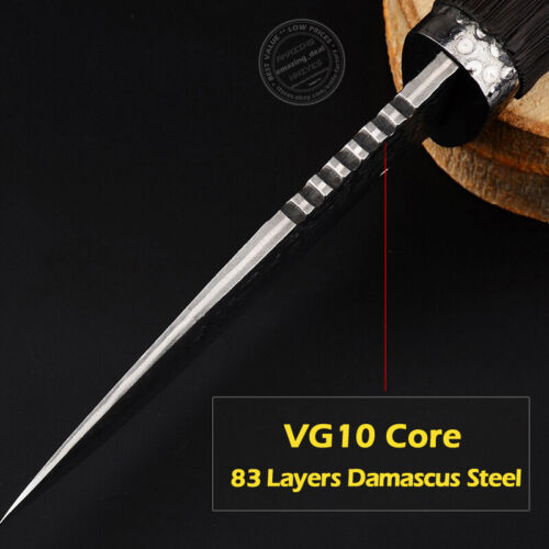 VG10 COLTELLO DA CACCIA DAMASCO SOPRAVVIVENZA CAMPEGGIO LAMA FISSA EBANO NERO LEONE INTAGLIATO - Foto 11 di 21