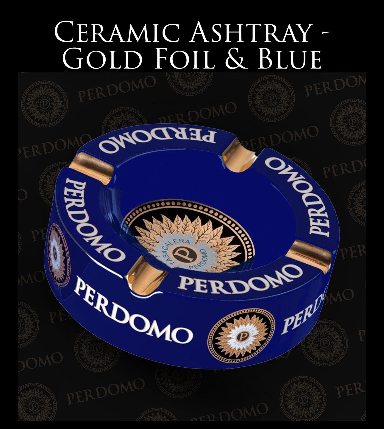 Perdomo Large Table Top Ceramic Ashtray Deep Blue & Gold eBay