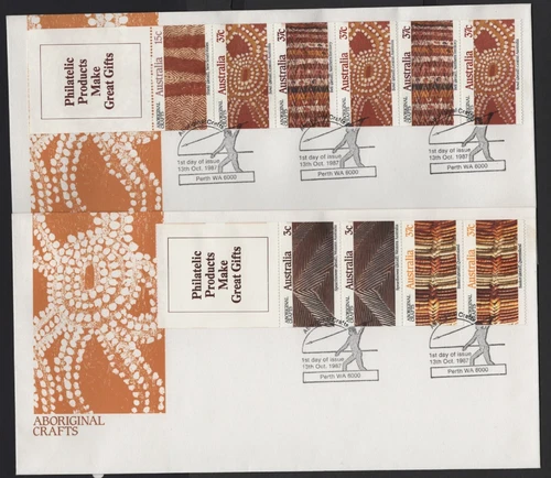 1987 Australia ABORIGINAL CRAFTS Set of 2 BOOKLET Panes on Unused FDC's