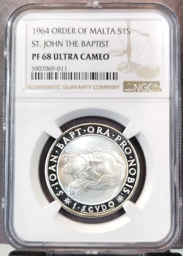 1964 ORDER OF MALTA SCUDO ST JOHN THE BAPTIST NGC PF 68 ULTRA CAMEO TOP POP