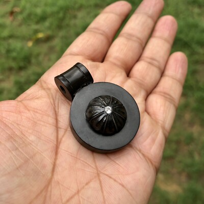 Ebony Wood + Cz Flower Carved Handmade Pendant, 30 mm wide 40 mm length, D 3