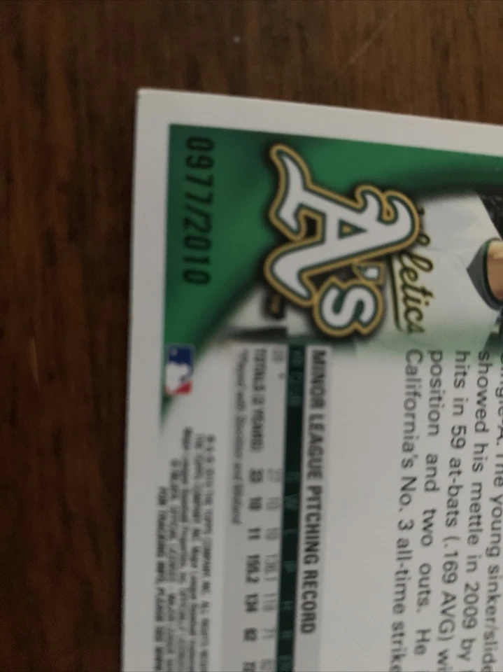 2010 Topps Gold #461 Tyson Ross Athletics. Number 977/2,010 - Image 3 of 3