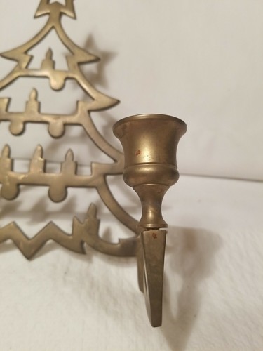 Vintage Brass Christmas Tree Shaped Candlestick Holder Made in India - Picture 10 of 12