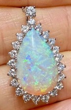 4Ct Pear Cut Natural Fire Opal Pendant 14K White Gold Plated 925 Halo Necklace