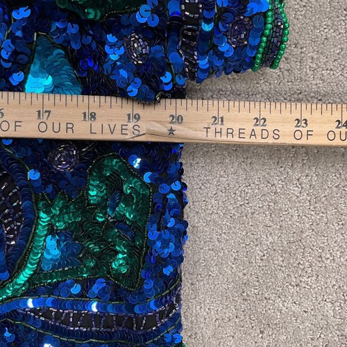 Laurence Kazar NY Jacket Women L Blue Green All Over Embellish Formal Party - Picture 6 of 9