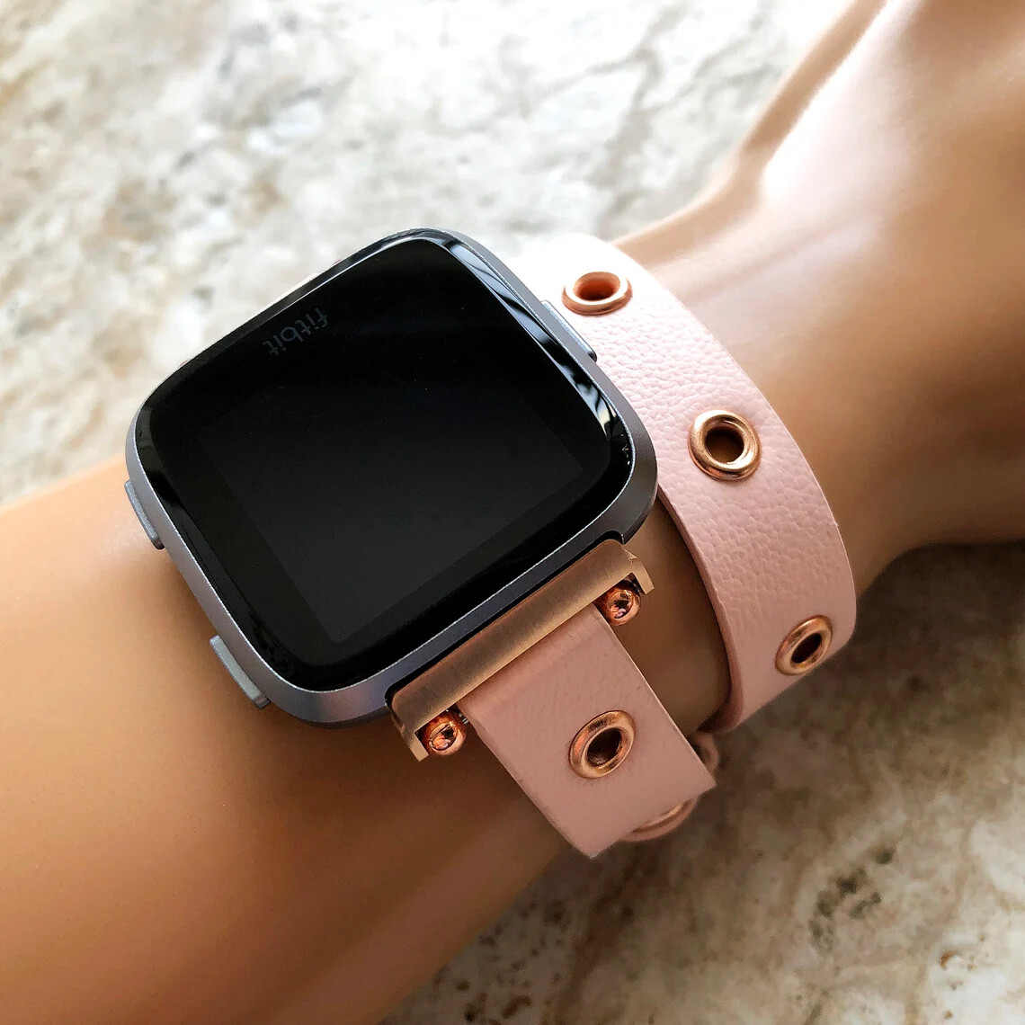 Leather Strap Versa Rose Gold Pink With Grommets Double Wrap