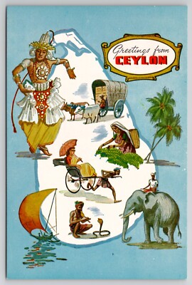 Greetings From CEYLON - Pictorial Map Of Ceylon Sri Lanka - Unposted Postcard