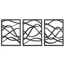 Black Wooden Wall Decor 3 Pcs Abstract Fine Curve Minimalist Single Line Art