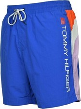 Tommy Hilfiger Mens Austin Colorblock Quick Dry Swim Trunks-Blue-Small