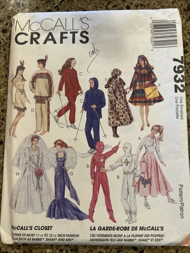 🌷McCALL'S 7932 - CUTE 11½" BARBIE & 12½" KEN DOLL CLOTHING PATTERN Uncut