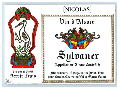 1970's-80's Nicolas Bin D' Alsace Sylvaner French Wine Label Original S50E