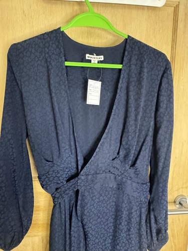 Whistles Animal Jacquard Wrap Jumpsuit UK 10 Navy Blue Leopard RRP 189 Pockets - Picture 6 of 12