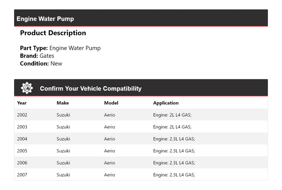 Puertas de bomba de agua para motor Suzuki Aerio 2002-2007 2003 2004 2005 2006 Foto 2 de 4