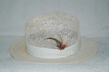 VTG Capas Design Fedora Wicker Panama Hat w/ Feather  Band Sweet Grass Beach Hat