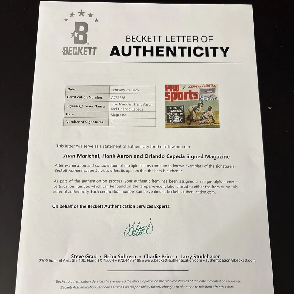 Hank Aaron Orlando Cepeda Juan Marichal Signed 1967 Pro Sports Magazine BECKETT - Image 4 of 4