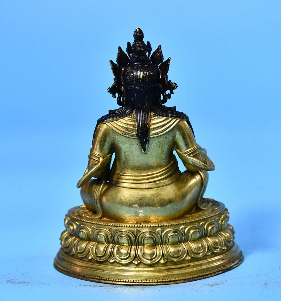 4.3" China Old Retro Tibetan Buddhism Bronze Gilt Yellow Jambhala Buddha Statue - Image 4 of 4
