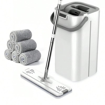Magic Floor Mop and Bucket Set with 6 Microfiber Pads Hands Free Home Cleaning
