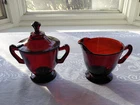 Vintage Anchor Hocking Royal Ruby Red Glass Creamer & Sugar Bowl WITH LID!!