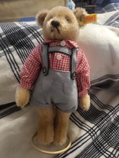 Steiff Hans Lederhosen Teddy Bear Boy 0276/28 With Stand 11 Inch Wool Blend 1985
