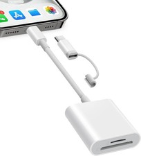 SD Card Reader for iPhone iPad, Dual 2 Slots Lightning USBC , White