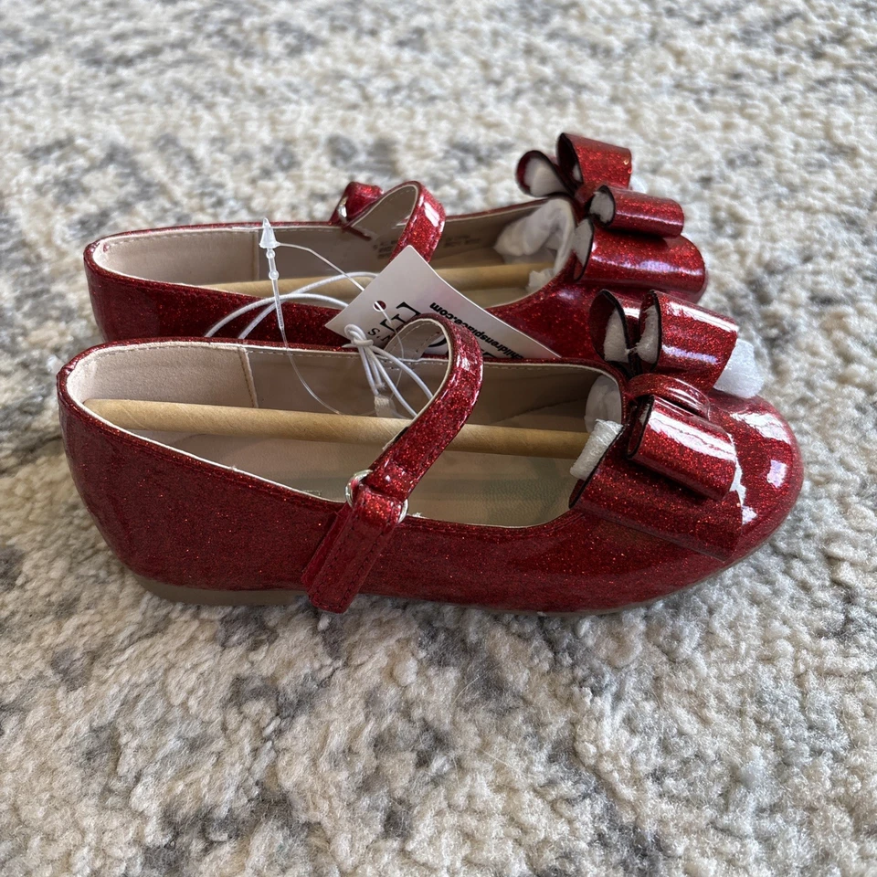 Pisos planos de ballet con lazo brillante para niñas pequeñas Foto 3 de 4