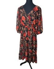 Y2K Dark Floral Fairy Romantic Whimsygoth sheer overlay Ruffle Hem dress Small