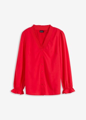 Bluse mit Smok-Detail Gr. 52 Tiefrot Damenbluse Top Shirt Tunika Oberteil Neu