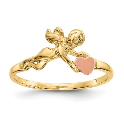 14K bicolor Gold Engel & Satin Herz Ring Größe 6 für Frauen 1,09 gm