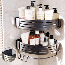 Corner Shower Caddy 2-Pack - No-Drill Adhesive Mount with Towel Hooks