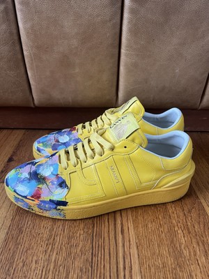Lanvin Gallery Dept Men Clay Sneaker US 10 EU 43 Yellow Leather Paint Splatter