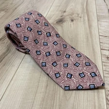 Drake's Necktie Tie Pink 100% Silk Geometric Handmade in England Used Authentic