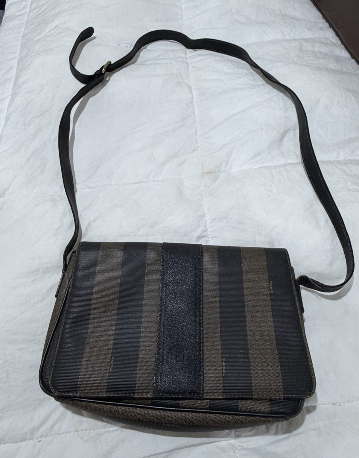 Fendi Women’s Striped Crossbody Magnetic Snap, Adjustable Strap, Gold Hardware