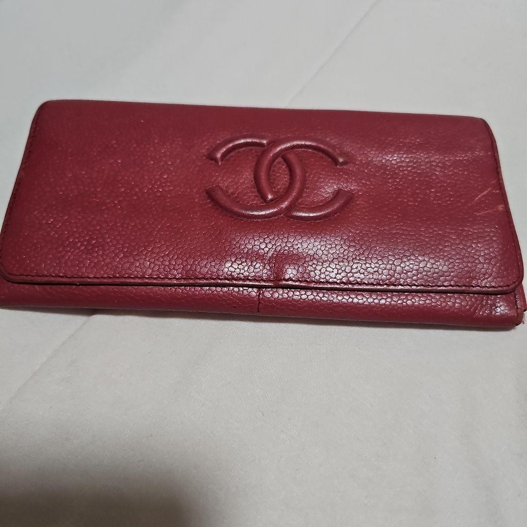 CHANEL Red Coco Mark Long Leather Wallet BF227083