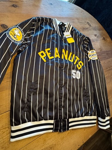 Peanuts Baseball Snoopy black white Striped Bomber Jacket BoxLunch NWT LARGE