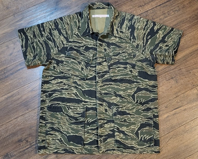 Heritage Research Mens Camo Button Up Shirt Tiger Stripe M Workwear Ammo Pockets