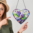 Pansy & Rose Stained Glass Window Hanging, sun Catcher Glass Panel Floral