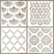 4 Pack Geometric Tile Stencils for Painting, 12 Inch Wall Floor Set Refre...