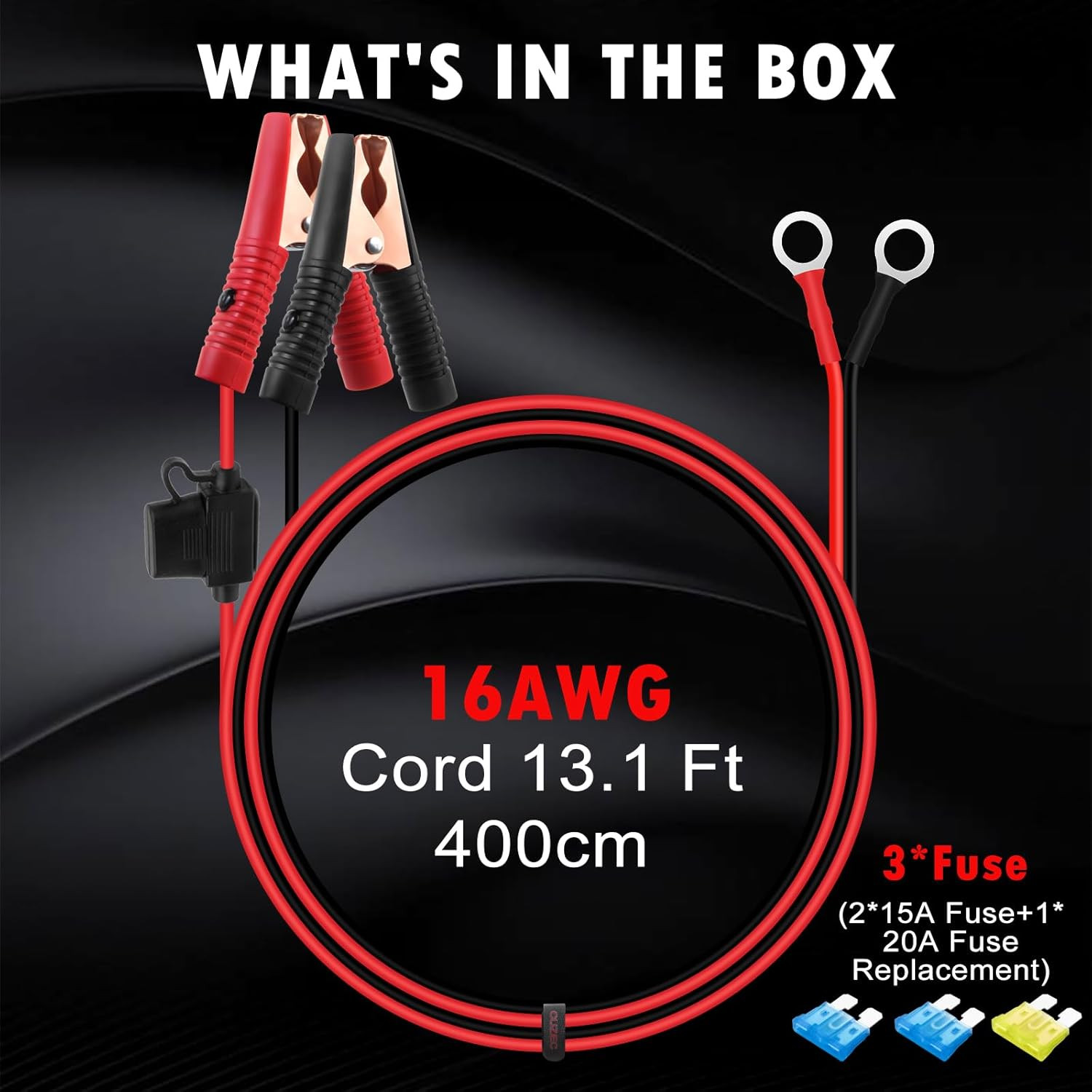 16 AWG Extension Cord Eyelet Terminal Battery Clamp 12/24V Battery Clip-On for H