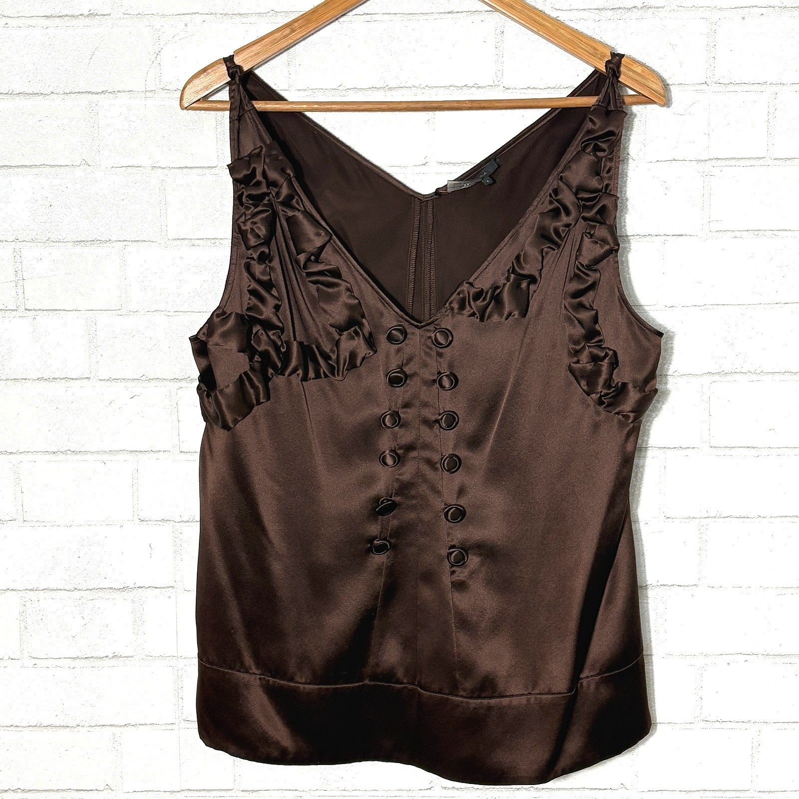 Chocolate Brown Silk Sleeveless Top Large Ruffle Gothic Victorian Dark Romantic