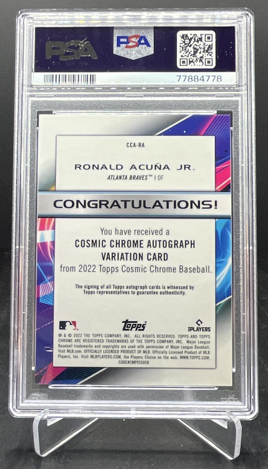 2022 Topps Cosmic Chrome Ronald Acuna Jr. On Card Autograph PSA 10 | 10 #CCA-RA view 2