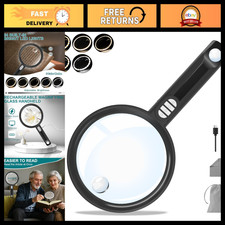 Large LED Magnifying Glass - 10X/20X/45X Handheld Magnifier with 54 Lights