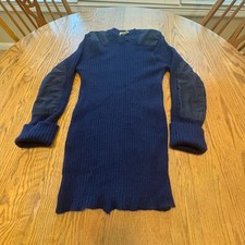 Vintage LL Bean Mens  s Wool Commando Sweater Elbow/Shoulder Patches Navy Blue L