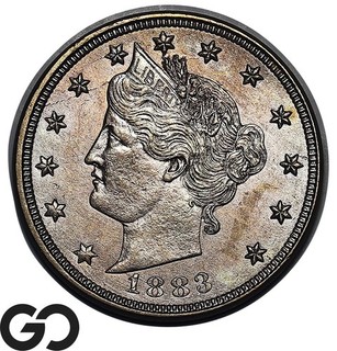 1883 Liberty Nickel W/Cents V Nickel Choice Gem BU Toning Scarce This Nice