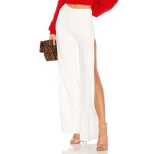 Lovers + Friends Take It Higher Leg Slit Pant White Sz Large Festival