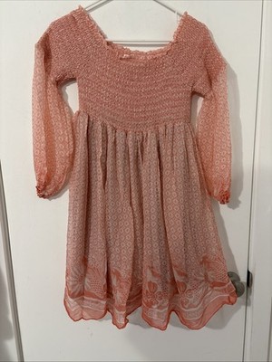 Jill Stuart Silk Babydoll Dress Orange Smocked Puff Sleeve Sz 4 Floral Lined