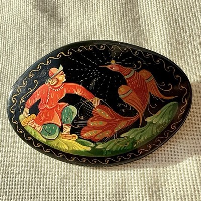 Russian Folklore Tsarevitch Ivan The Firebird & The Gray Wolf Hand Painted Pin