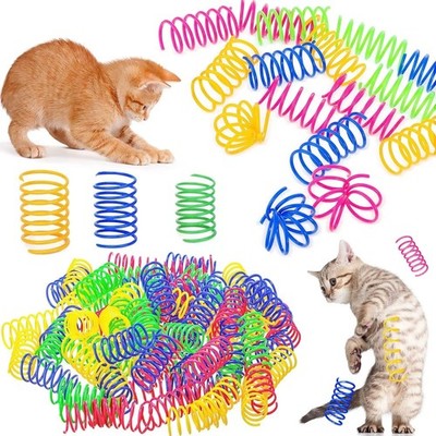 4/200x Katzen Federspielzeug Spiral Spielzeug Interaktiv Katze Kunststoff Bunt