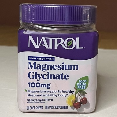 Natrol Magnesium Glycinate 100mg Chews 30ct Cherry Lemon Gummies EXP 09/26